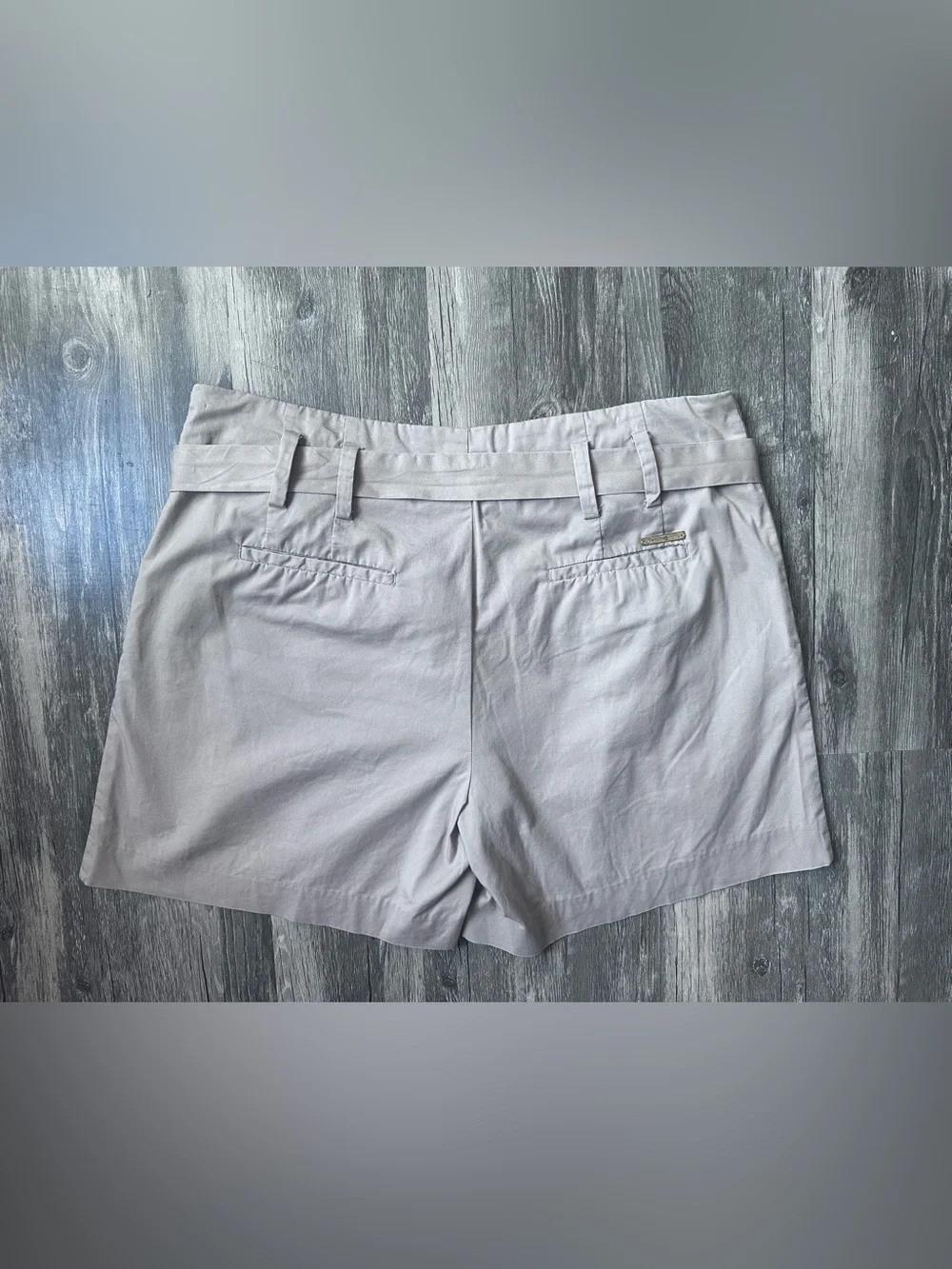 High-Waist Paperbag Tie Belt Shorts - Light Beige